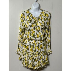 Skylar + Madison Women's Lemon Print Long Sleeve Mini Dress Yellow White Size S